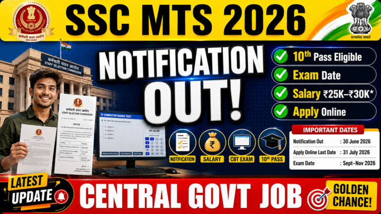 SSC MTS 2026 notification exam date salary eligibility apply online 10th pass government job